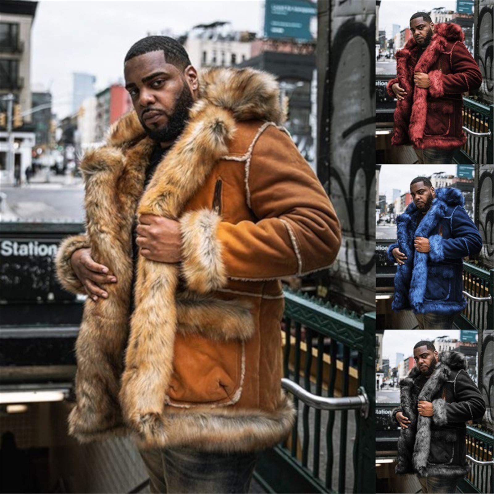 Winter Thicken Men's Fur Coat Big Fur Collar Coat With Big Pockets